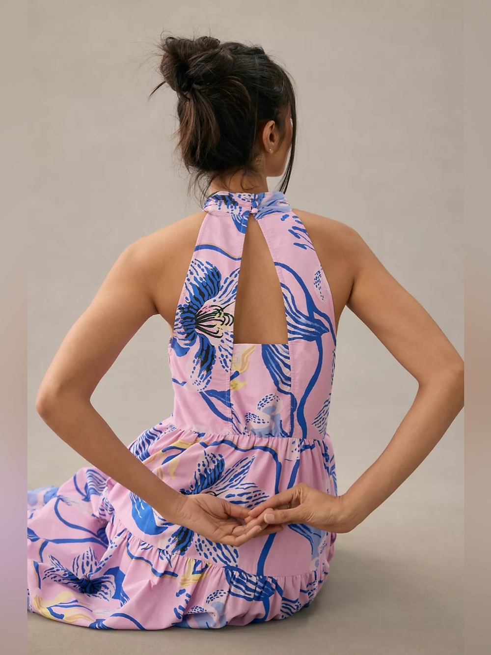 ANTHROPOLOGIE Sarah Gordon Tiered Halter Midi Dress Lilac Floral Sz: 6 - Picture 14 of 15